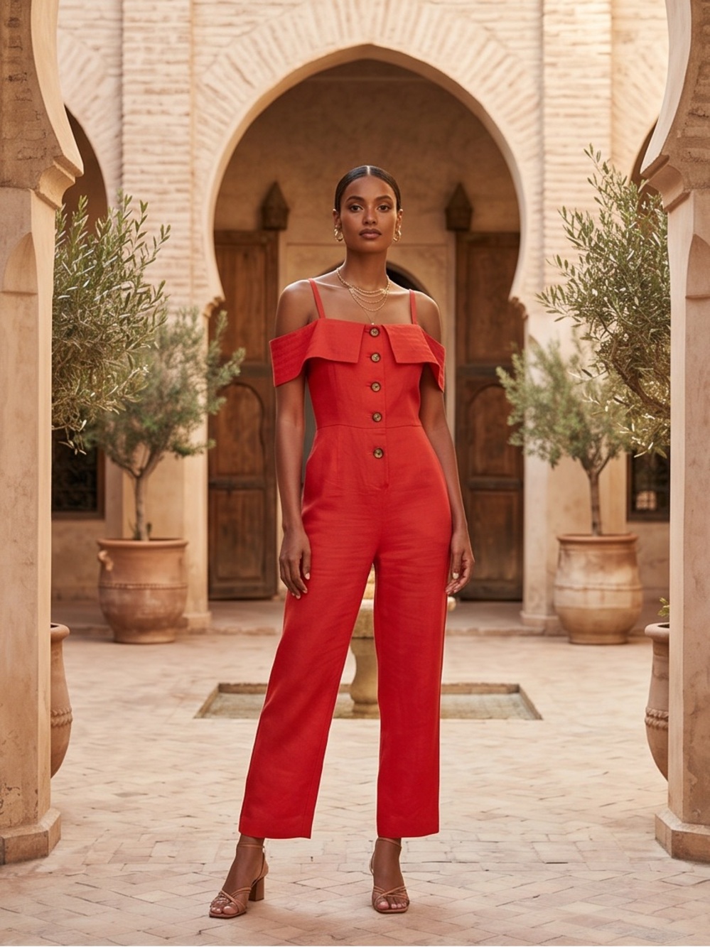 SOFT SURROUNDINGS Orange Off-Shoulder Button up sleeveless Jumpsuit  Medium